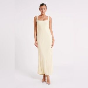 Meshki Ensley Satin Light Yellow Maxi Dress Size S